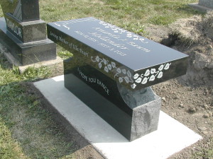 jet black granite, granite bench, bench, memorial, monument, grave, cemetery, cremation memorial, granite