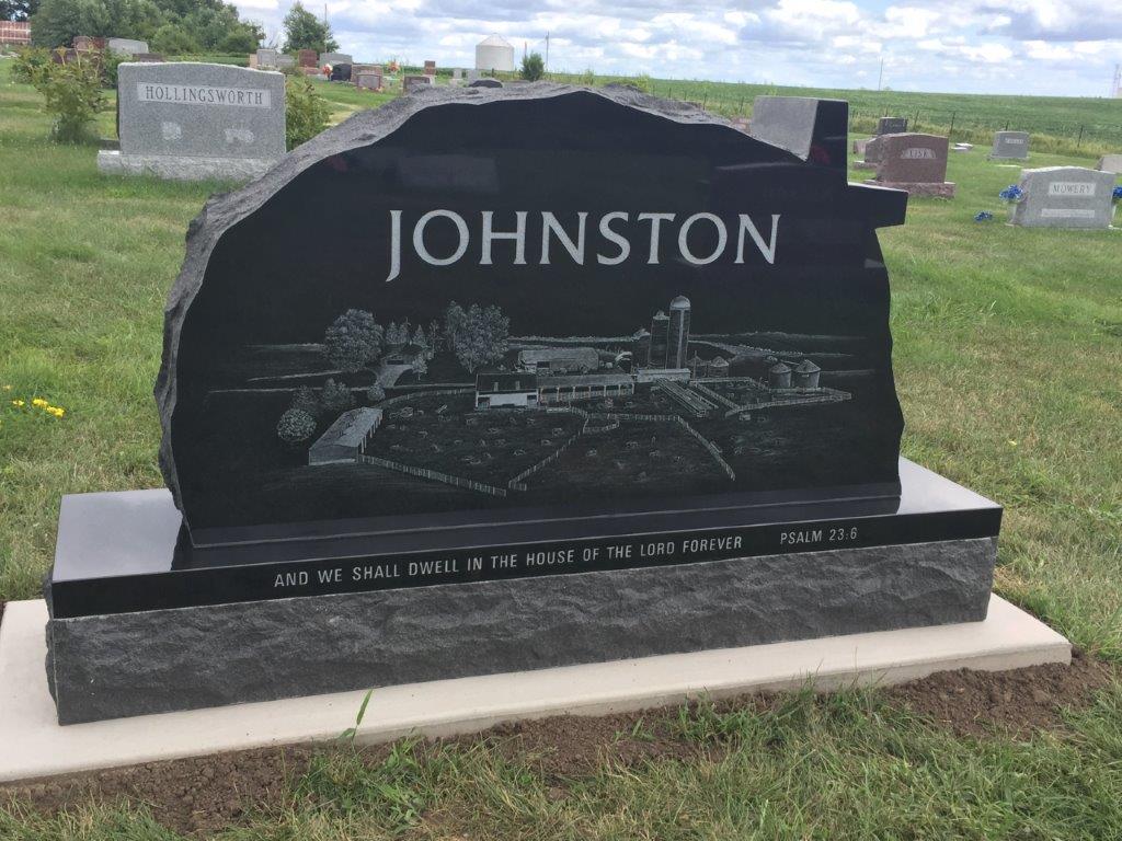 jet black granite, headstone, cemetery, grave, grave marker, monument, tombstone, memorial, iowa, laser etching, granite, jet black granite